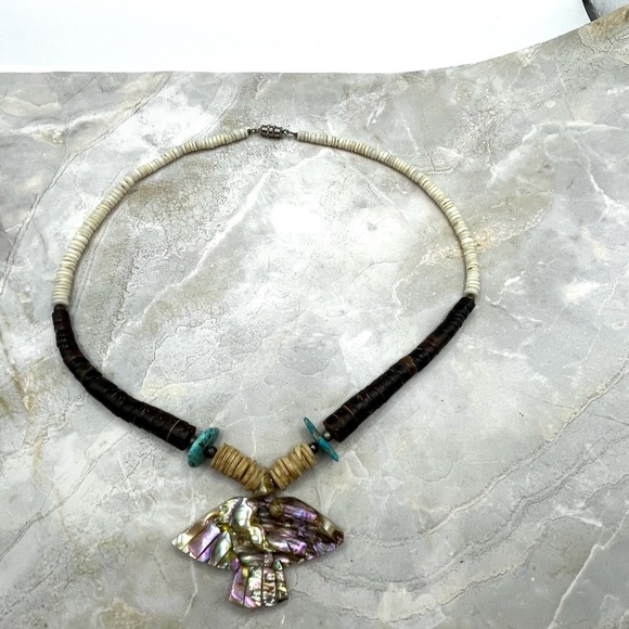 Abalone Fire Bird Eagle Pendant Necklace With Puka Shells Necklace - Picture 8 of 15